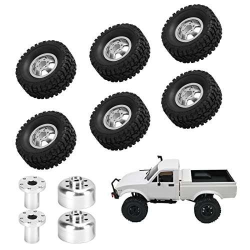 SUNGOOYUE Rubber RC Car Tires with Aluminum Alloy Wheel Hub Wheels and Tires for B24 B16 B36 4WD C14 C24 C34 C44 RC Car(Silver)