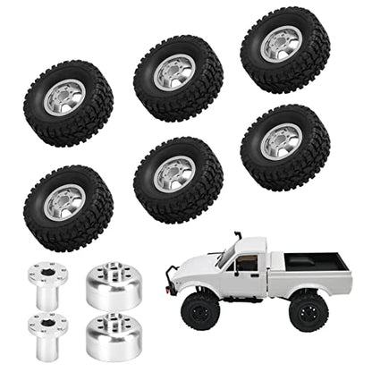 SUNGOOYUE Rubber RC Car Tires with Aluminum Alloy Wheel Hub Wheels and Tires for B24 B16 B36 4WD C14 C24 C34 C44 RC Car(Silver)
