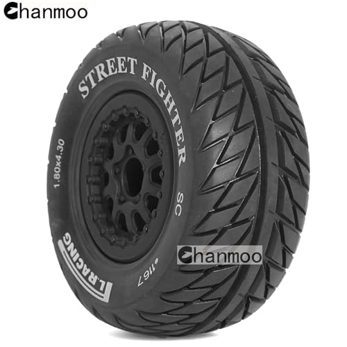 1/10 RC Short Course Truck Wheels and Tires with 12mm Hex 1:10 Scale Off Road Tyres for 1/10 RC Off-Road Car Traxxas TRX4 Slash Arrma Losi Tenacity Vkar 10sc Hpi RC Buggy Car 4PCS (E Tires) - color: E Tires