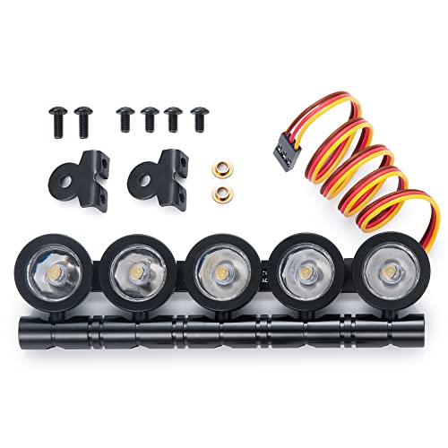 RC Car LED Lights Roof Light Bar Kit Headlight Spotlight 5 LEDs Body Shell Roof Lights for 1/10 TRX4 D90 SCX10 90046 CC01 Wraith RC Rock Crawler Car Upgrades (Multicolor) - color: Multicolor