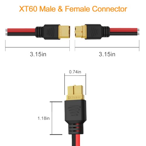 GRZWAYS 2 Pairs XT60 Plug Female and Male Connector with 12AWG Wire for RC Lipo Battery Cable Drone Car Boat
