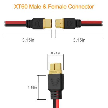 GRZWAYS 2 Pairs XT60 Plug Female and Male Connector with 12AWG Wire for RC Lipo Battery Cable Drone Car Boat