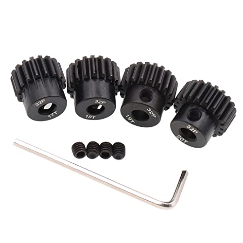 4PCS Metal Steel 32P 5mm Pinion Gear Set 17T 18T 19T 20T with Hex Key for RC Cars(Compatible with 0.8 Metric Pitch)