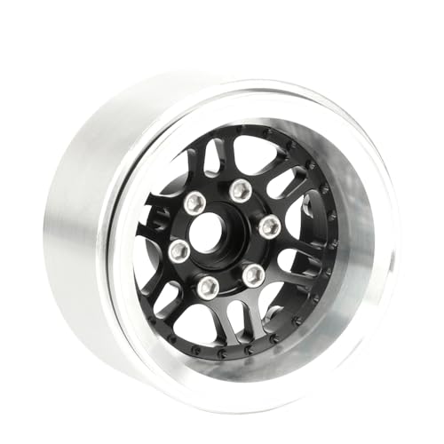 4PCS 1.9" Beadlock Wheel Rims Offset-10mm Aluminum Alloy Metal Wheel Hub for 1/10 RC Rock Crawler Car for Axial SCX10 TRX4 TRX6 D90 D110 Upgrade Accessories (Black) - color: Black
