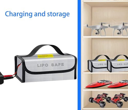 2PCS 230x80x100mm Lipo Battery Safe Bag Fireproof Charging Bag for RC Lipo Battery Pack Storage Charging Transport, Home Office Travel Lipo Safe Storage Pouch - size: 230x80x100mm (2 pcs)