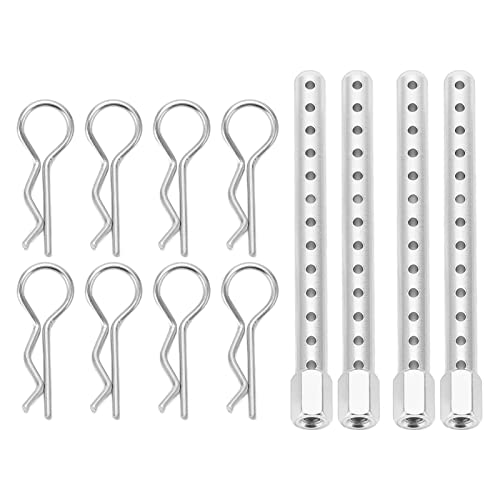 RC Body Post, High Strength Aluminum Alloy Car Shell Column, Adjustable Height Buckle for HSP 1/10 94102 94122 94103 94123 RC Cars Silver - color: Silver