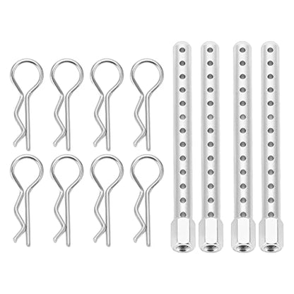 RC Body Post, High Strength Aluminum Alloy Car Shell Column, Adjustable Height Buckle for HSP 1/10 94102 94122 94103 94123 RC Cars Silver - color: Silver
