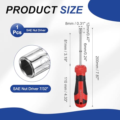 HARFINGTON SAE Nut Driver 7/32" CR-V Non-Magnetic Tip Hollow Shafts Hex Socket Screwdriver with Anti-Slip Handle for Automobile Repair Bit Driver - size: 7/32"