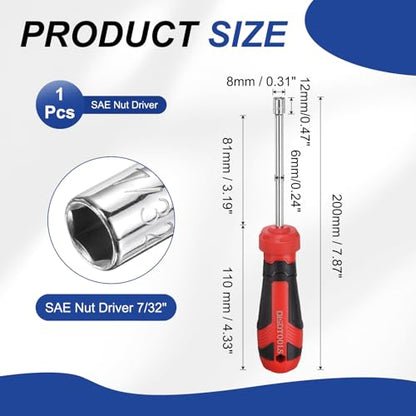 HARFINGTON SAE Nut Driver 7/32" CR-V Non-Magnetic Tip Hollow Shafts Hex Socket Screwdriver with Anti-Slip Handle for Automobile Repair Bit Driver - size: 7/32"