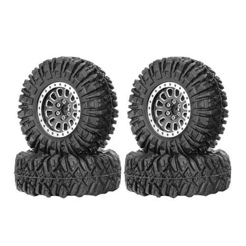 4PCS 1.3" Aluminum Alloy Beadlock Wheel Rims All-Terrain Tyre 70mm Rubber Tires Set with 5mm & 7mm Hex for 1/12 1/14 1/18 1/24 RC Rock Crawler Car Upgrade Parts (D-Black) - color: D-black