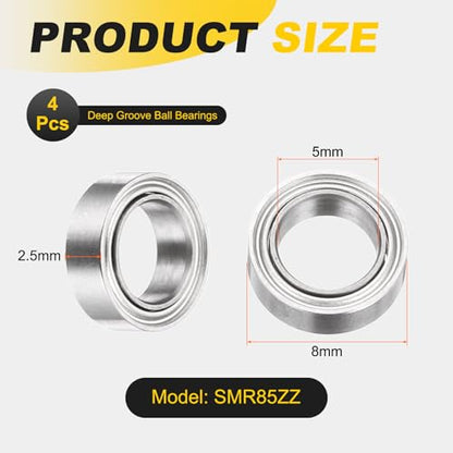 uxcell 4Pcs SMR85ZZ Deep Groove Ball Bearings, 5x8x2.5mm 440C Stainless Steel Double Shielded Bearings, ABEC 5 - size: 5x8x2.5mm