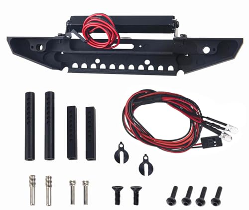 Metal Front Bumper with LED Lights Upgrade Parts for 1/10 TRX-4 Axial SCX10 90046 90047 SCX10 II RC Crawler Car(Black)