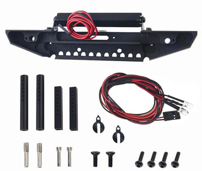 Metal Front Bumper with LED Lights Upgrade Parts for 1/10 TRX-4 Axial SCX10 90046 90047 SCX10 II RC Crawler Car(Black)