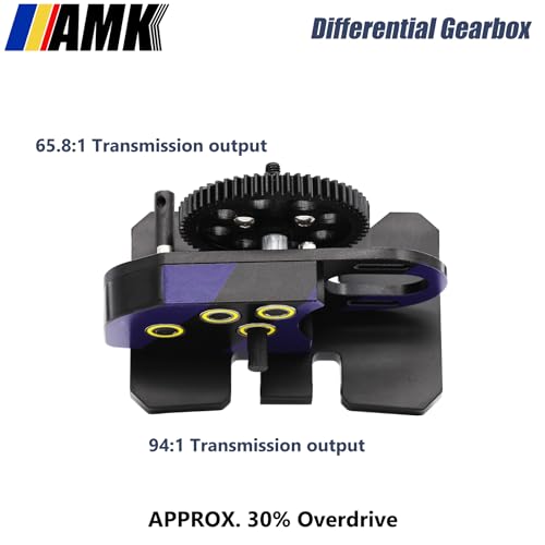 AMK Overdrive 30% Metal Differential Gearbox with POM Skid Plate for 1/10 Scale LCG Transmission, Compatible with RC Crawler Axial SCX10, Capra, Element, Gspeed, and DIY Chassis (Purple) - color: Purple
