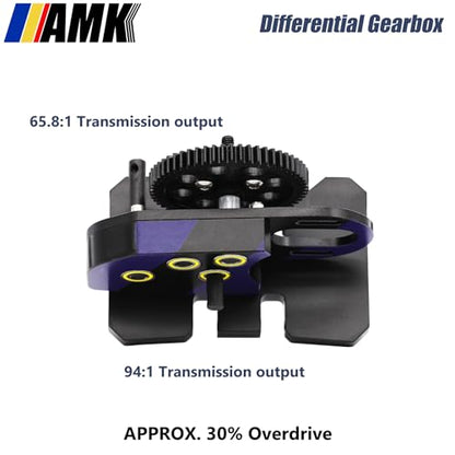 AMK Overdrive 30% Metal Differential Gearbox with POM Skid Plate for 1/10 Scale LCG Transmission, Compatible with RC Crawler Axial SCX10, Capra, Element, Gspeed, and DIY Chassis (Purple) - color: Purple