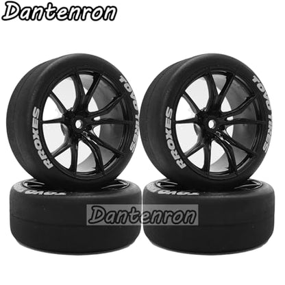 1/10 RC Drift Tires and Street Wheels 12mm Hex Rubber Rally Racing Tyres OD 2.56" for 1:10 On Road Touring Car Tamiya TT01 TT02 XV01 HPI KYOSHO HSP PTG2 Traxxas TA06 A959 PTG2 4PCS (Black)
