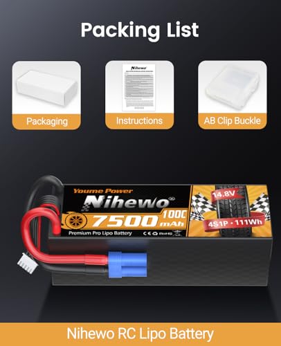 4S Battery 14.8V 7500mAh 100C Hardcase EC5 for RC Truck Boat 2Packs | 4 Cell Lipo Battery Hard case, Durable for RC Car/Truck/Boat/Airplane/Drone; High Discharge; EC5 Plug Ready; 2-Pack Value