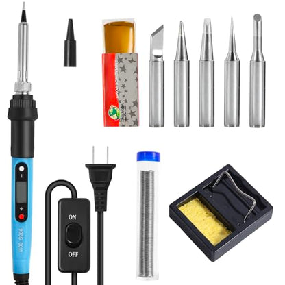 FEITA Electric Soldering Iron Kit with 80W LCD Digital Adjustable Temperature Soldering-iron, 5 Soldering Tips, Rosin Flux, Solder Wires & Stand, Electrical Soldering Kit for Electronics - color: 80w 9in1