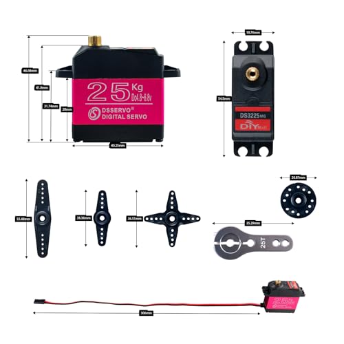 4PCS DS3225 25KG Digital Rc Servo, High Torque Waterproof Full Metal Gear RC DS Servo Motor with 25T Servo Arm for Baja Car Robotic Arm 1/8 1/10 1/12 Crawler Truck Boat (Angle 270 Degree)