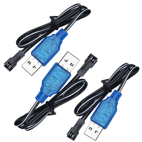 3 Pack 3.7V USB Charger Cable with SM-2P Connector/Plug for 3.7V RC Boats Cars Truck Rechargeable Li-ion and Li-Po Battery Battery Charge Cable