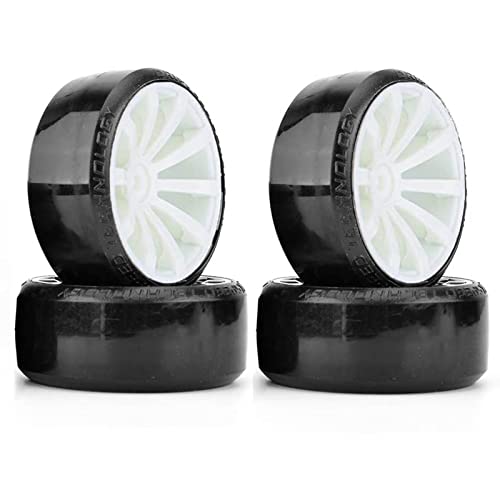 RC Plastic Wheel and Tire Set,WONFAST RC Drift Car 63mm Hard Tyres 12mm Hub Wheel for 1/10 On-Road Drifting Car Parts for HSP Tamiya HPI Kyosho TT02 (White) - color: White