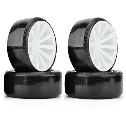 RC Plastic Wheel and Tire Set,WONFAST RC Drift Car 63mm Hard Tyres 12mm Hub Wheel for 1/10 On-Road Drifting Car Parts for HSP Tamiya HPI Kyosho TT02 (White) - color: White