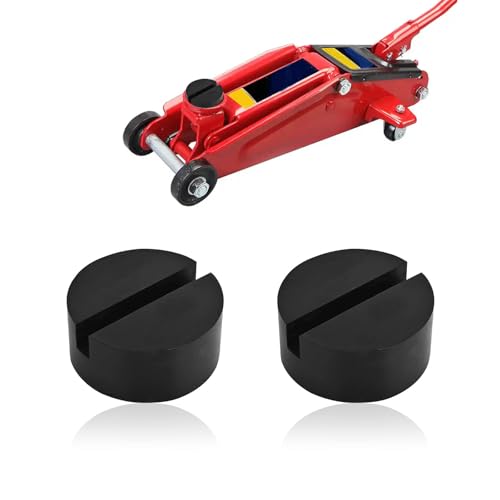 2 pcs Universal Jack Stand Pad Adapter Pinch Weld Side Frame Rail Protector, Slotted Rubber Jack Pads, Frame Rail Protector Puck/Pad Keeps Pinch Weld, Paint and Metal Safety