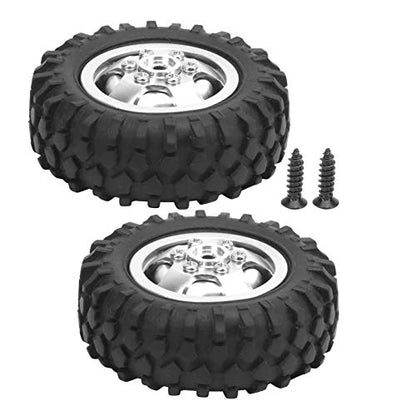 RC Wheels, 2Pcs Rubber Tire 55mm Dia Aluminium Alloy RC Tires 1/10 Scale Compatible for Off-Road Racing Trail Driving and Hobbyist Use