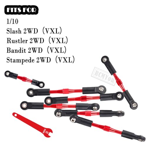 Aluminum Turnbuckles Camber Links Upgrades Part for 1/10 Slash 2WD/Stampede 2WD/Rustler 2WD/Bandit 2WD, Alloy Turnbuckles Camber Links Hops Up,Red - color: Red for Rustler 2wd