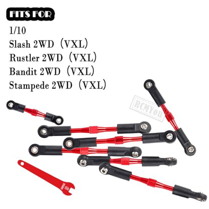 Aluminum Turnbuckles Camber Links Upgrades Part for 1/10 Slash 2WD/Stampede 2WD/Rustler 2WD/Bandit 2WD, Alloy Turnbuckles Camber Links Hops Up,Red - color: Red for Rustler 2wd