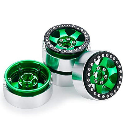 4PCS Aluminum 1.9" Beadlock Wheels Rims Upgrades for Axial SCX10 II, SCX10 III, TRX4 1/10th RC Crawler Car Accessories (Green) - color: Green