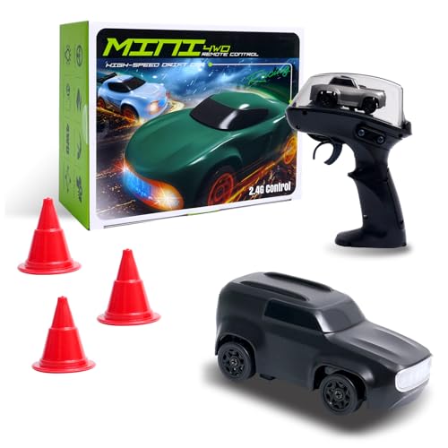 Mini RC Car, 1:64 Scale Toy Car & Remote Control Integrated Design. - color: Black