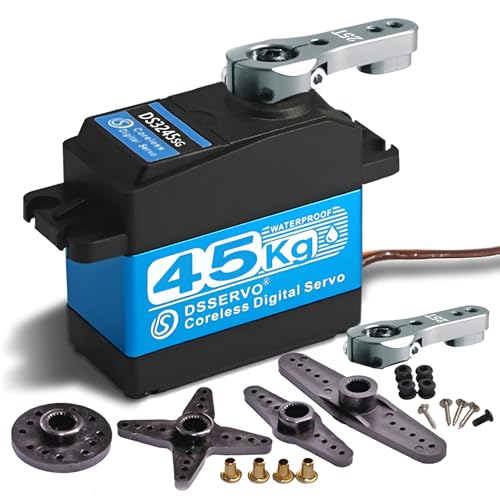 45KG Servo 1/10 Steering Servo High Torque Coreless RC Steering Servo Motor with Stainless Steel Gear Waterproof for 1/8, 1/10, 1/12 Scale Cars and DIY Projects (DS3245SG-180 Rotation) 5V-8.4V