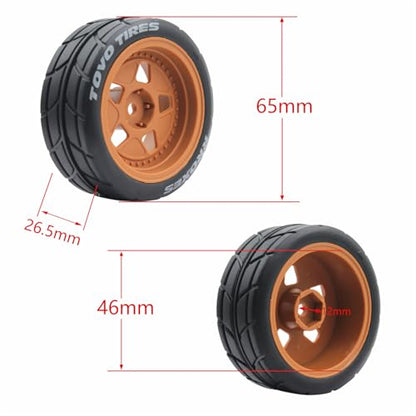 65mm 4PCS 1/10 RC On-Road tires and Hard Plastic wheels set Hex 12mm For WRC Drift Car Conversion 1/10 RC On-Road Car Traxxas Tamiya FW06 TT02 HPI HSP 94122 Kyosho%T068 (Brown) - color: Brown