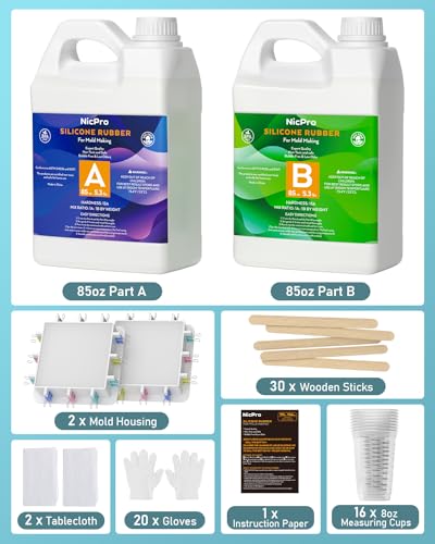 Nicpro 170oz Silicone Mold Making Kit 15A, Translucent Silicones Rubber | Non-Toxic Flexible & Food Safe Mold Kit, Mix Ratio 1:1 Casting Silicone for Resin with Frame Housing - size: 170oz