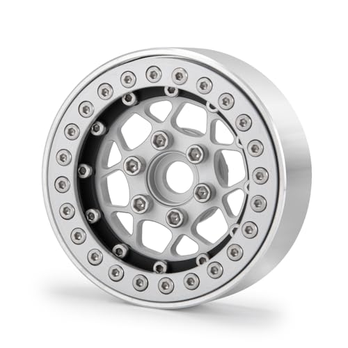 4PCS 1.9" Beadlock Wheels Rims Set, Matte Silver + Matte Black | Aluminum Alloy, Upgrade Parts, For 1/10 Axial SCX10 CC01 D90 TRX4, RC Crawler Car - color: Matte Silver + Matte Black