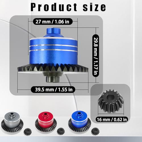 7075 Aluminum Differential Case with 45# Hardened Steel Differential Spur Gear and Bevel Gear, Diff Case and Gear Set Replacement for #54875 Upgraded Parts for 1/10 Tamiya XV02 TT02 TT02B RC Car Blue - color: Red