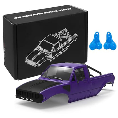 RC Pickup Body Shell with Bed Rack and Light kit & 2PCS Hanging Ball Nuts for 1/24 RC Crawler Axial SCX24 C10 Bronco Wrangler Base Camp 4Runner (Black & Purple) - color: Black & Purple