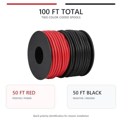 TUOFENG 18 AWG Silicone Wire, 100 ft Red and Black | Flexible Stranded Tinned Copper Hookup Wire, 600V High Temperature, For Automotive, RC, Battery, LED and DIY Projects - size: 18 AWG Silicone Wire 2 Colors 50ft Each