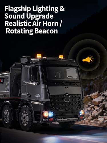 21-Inch Alloy Upgraded Version Remote Control Dump Truck 13-Channels 1/14 Scale 13 LBS Load Capacity RC Heavy Duty Metal Construction Vehicles Toy for 14Y+ (8-Wheels)