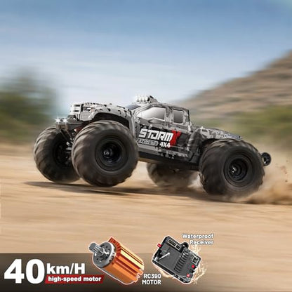 RC Cars 1:14 4WD Off-Road RC Monster Truck High Speed 40 km/h, 4x4 Remote Control Car with 2 Rechargeable 1300mAh Batteries and 2 Sets of Tires for Adults & Boys