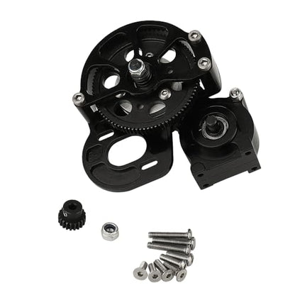 Full Metal Transmission Assembled Gearbox with Steel Gear Set Compatible with Axial SCX10 I II 1/10 RC Crawler Upgrade Parts,Half Open Shell - color: Black