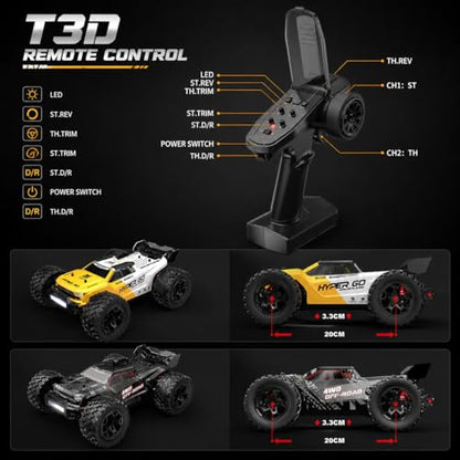 MJX 14207 1/14 Scale Brushless RC Truck, 4WD High Speed Off-Road RC Car with 2852 4200KV Motor, 50A ESC, Aluminum Chassis, 2.4GHz Remote, 7.4V 3000mAh Battery, RTR RC Monster Truck for Adults