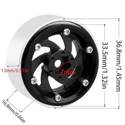 ModuWheel 1.3" Negative Offset Aluminum + Carbon Fiber Base Beadlock Wheels for 1/24 1/18 SCX24 TRX4m Ascent-18 RC Crawler (black) - color: black
