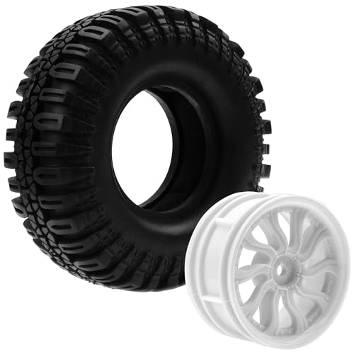 RC 1.9" RC Tires and Wheel Nylon Rims 12mm Hex Hub OD 106mm/4.25" Rubber Tyre 10-Spoke Compatible with 1/10 Axial SCX10 RC4WD D90 Tamiya CC01 TF2 Traxxas TRX4 RC Crawler (White) - color: White