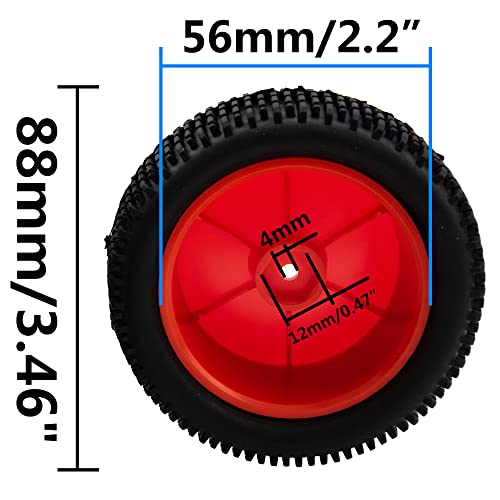 OD 88mm/3.46" Rubber Tire Front Rear Tyre & Plastic Wheel Rims 12mm Hex Hub Compatible with Redcat Tornado Shockwave HPI HSP Kyosho Losi 1/10 Scale Off Road Buggy (Red) - color: Red