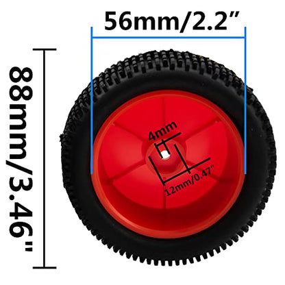 OD 88mm/3.46" Rubber Tire Front Rear Tyre & Plastic Wheel Rims 12mm Hex Hub Compatible with Redcat Tornado Shockwave HPI HSP Kyosho Losi 1/10 Scale Off Road Buggy (Red) - color: Red