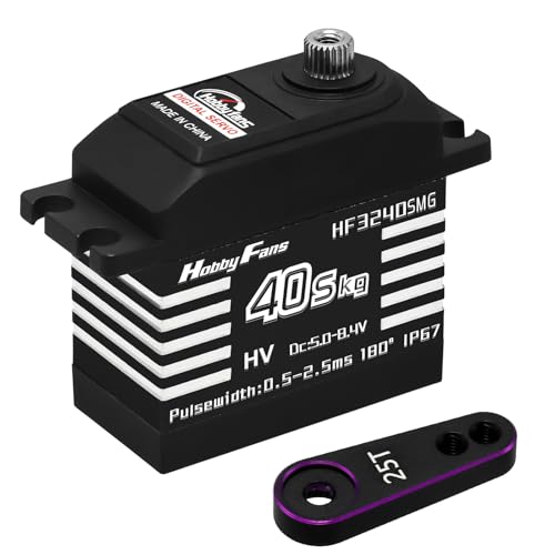 RC Digital Servo, IP67 Waterproof 40KG Metal Gear Servo High Torque Servo with 25T Servo Horn for 1/12 1/10 1/8 RC Car RC Crawler Robot Boat, Black - color: Black&silver