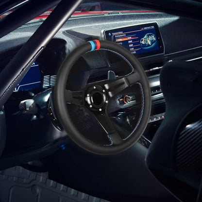 3 Color Stitching Racing Steering Wheel Microfiber Leather 13.8”/350mm Drifting Deep Dish Steering Wheel For Car and Simulation PC Game - color: 3 color Stripe
