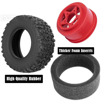 Rc Truck Tires 12mm/14mm/17mm Hex RC Wheels Tires for 1/10 Slash 4×4 2WD,Arrm a Senton,Axia1 Redca t Rc 4wd,w/RC Wheels Hex Detachable Replace Running on Off-Road Tire,Red - color: Red